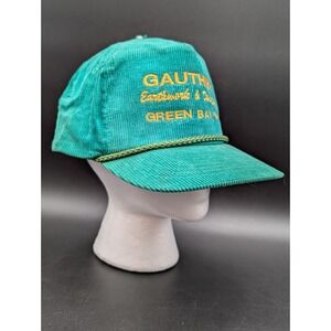 Vtg Gauthier Earthwork Green Bay Wisconsin Snapback Trucker Hat Cap Corduroy